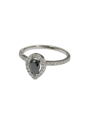 Anillo oro blanco con diamante negro talla pera y brillantes