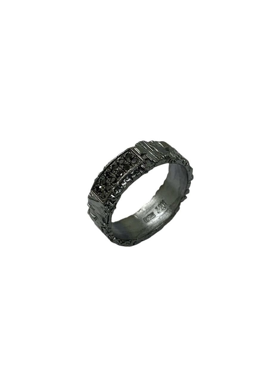 Anillo plata oxidada y diamantes negros