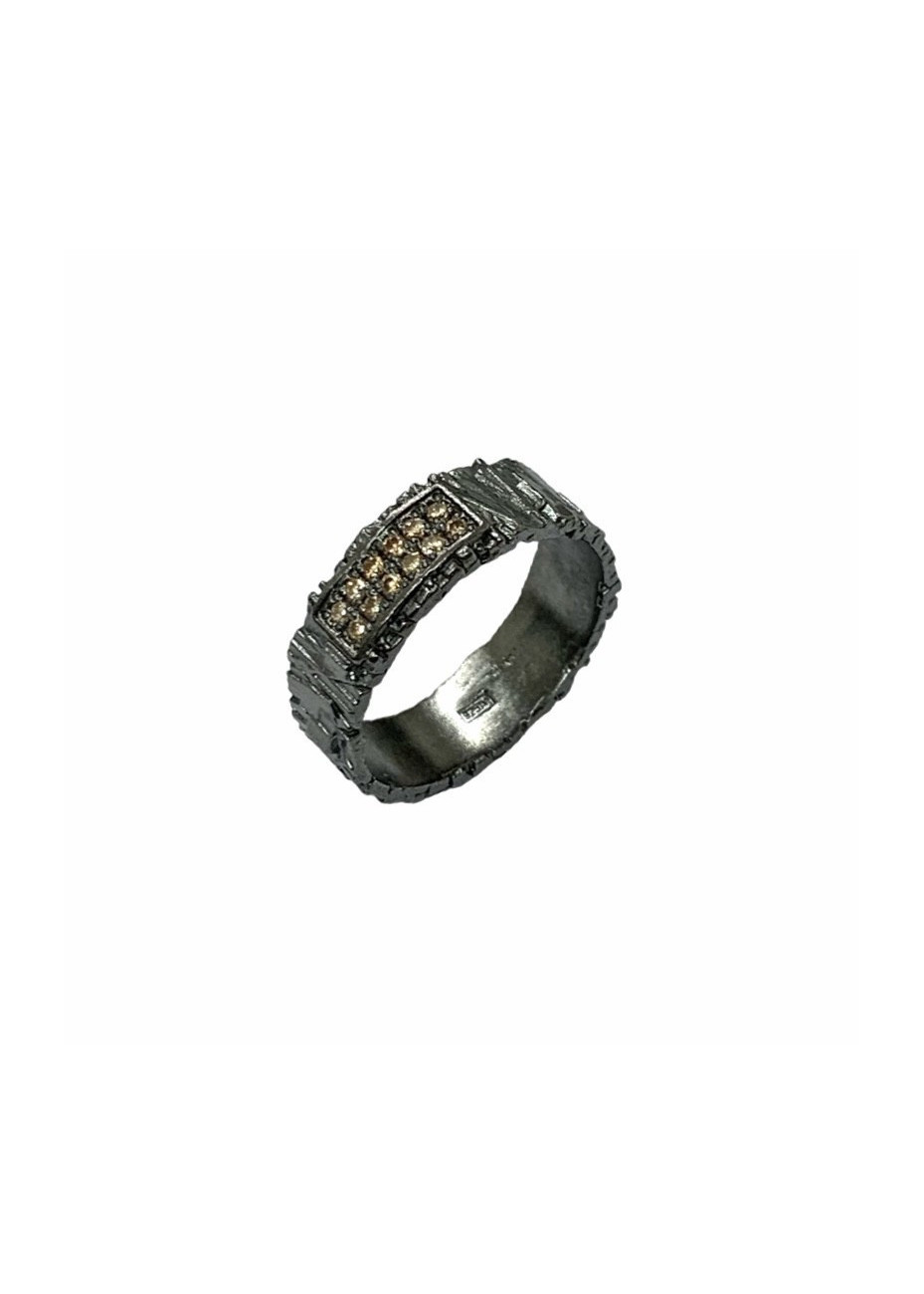 Anillo plata oxidada y diamantes negros