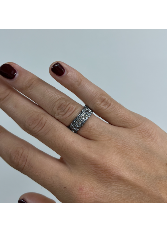 Anillo plata oxidada y diamantes negros