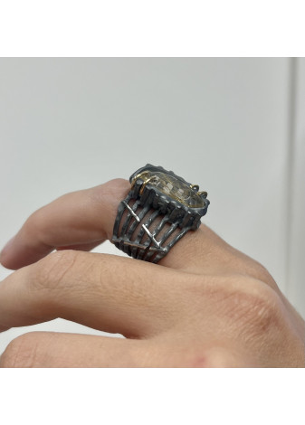 Anillo plata oxidada, oro y rutilo