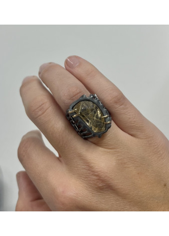 Anillo plata oxidada, oro y rutilo