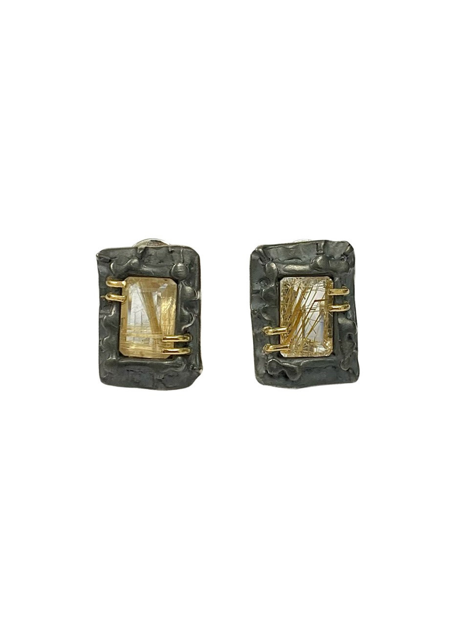 Pendientes plata, oro y rutilo