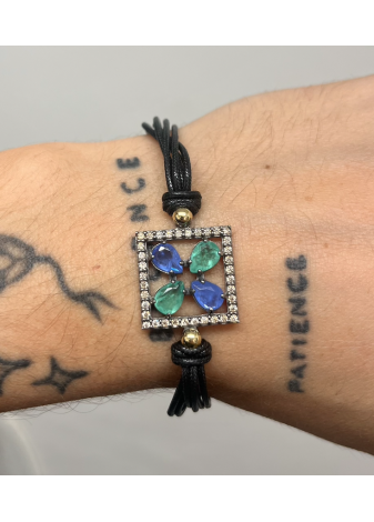 Pulsera plata, oro y piedras semipreciosas