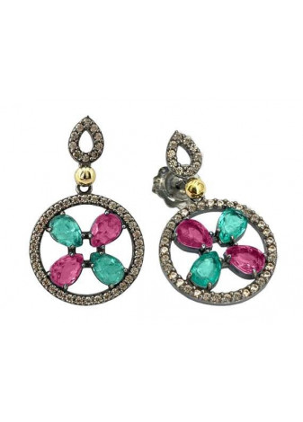 Pendientes plata, oro y semipreciosas