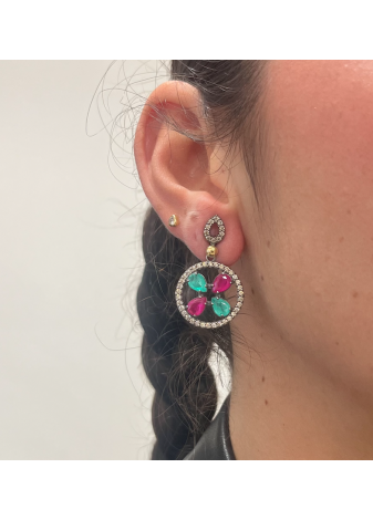 Pendientes plata, oro y semipreciosas