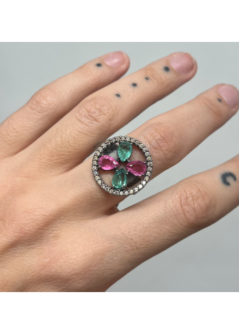 Anillo plata, oro y semipreciosas