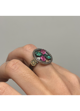 Anillo plata, oro y semipreciosas