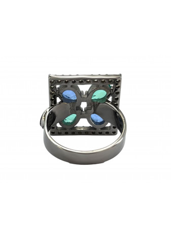 Anillo plata, oro y semipreciosas