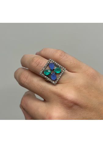 Anillo plata, oro y semipreciosas