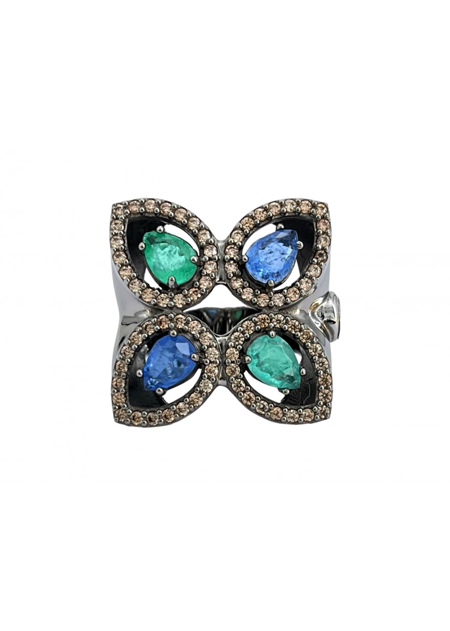 Anillo plata, oro y semipreciosas