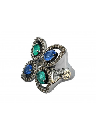 Anillo plata, oro y semipreciosas