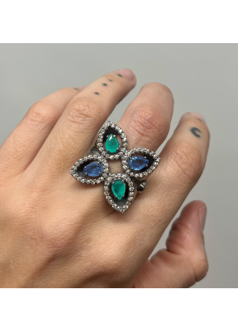 Anillo plata, oro y semipreciosas
