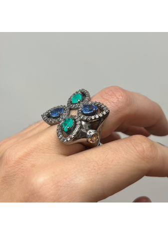 Anillo plata, oro y semipreciosas