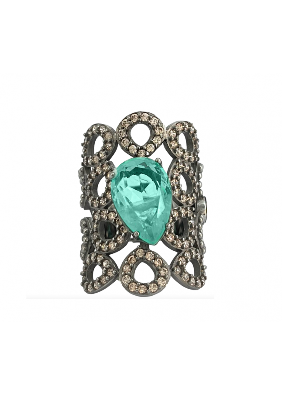 Anillo plata, oro y piedra semipreciosa