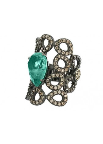 Anillo plata, oro y piedra semipreciosa