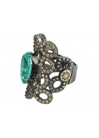 Anillo plata, oro y piedra semipreciosa