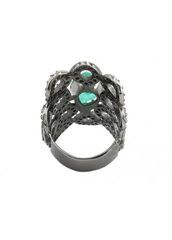 Anillo plata, oro y piedra semipreciosa