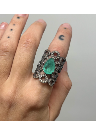 Anillo plata, oro y piedra semipreciosa
