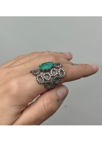 Anillo plata, oro y piedra semipreciosa