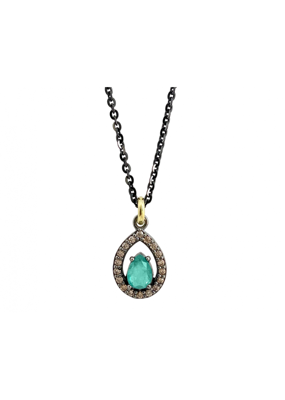 Colgante oro, plata y piedra semipreciosa