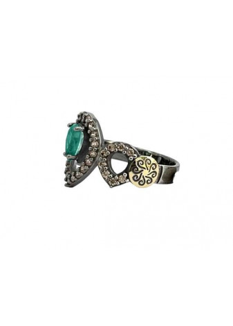Anillo plata, oro y piedra semipreciosa