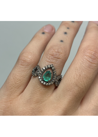 Anillo plata, oro y piedra semipreciosa