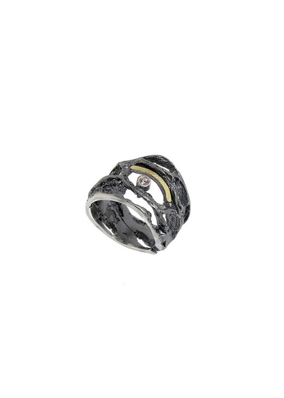 Anillo oro, plata y brillante