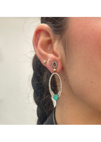 Pendientes largo plata, oro y semipreciosas