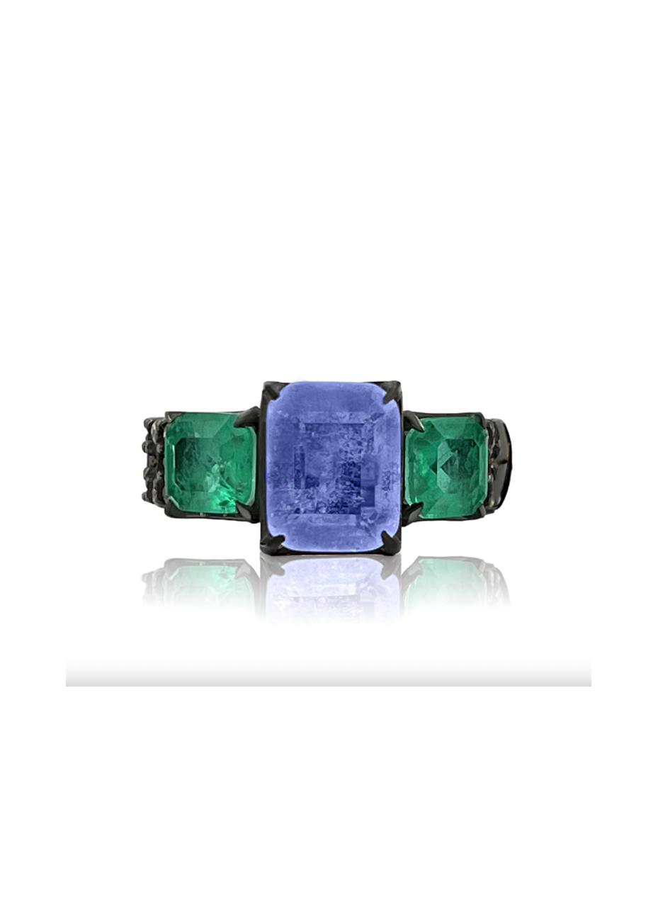 Anillo plata, oro y semipreciosas