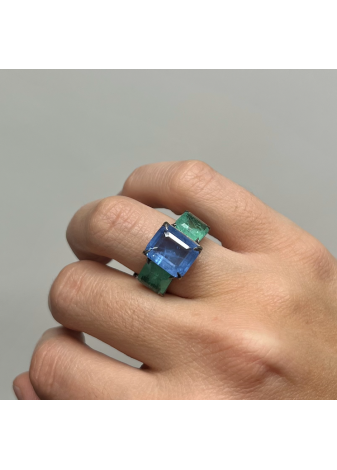 Anillo plata, oro y semipreciosas