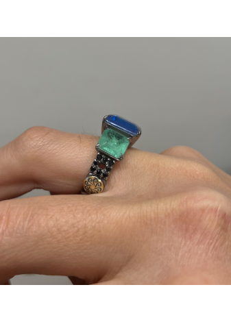 Anillo plata, oro y semipreciosas