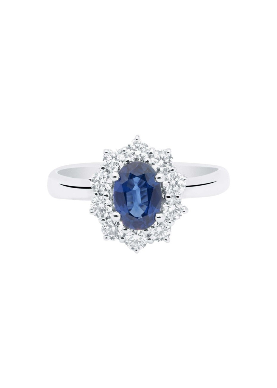 Sortija oro blanco, zafiro y diamantes