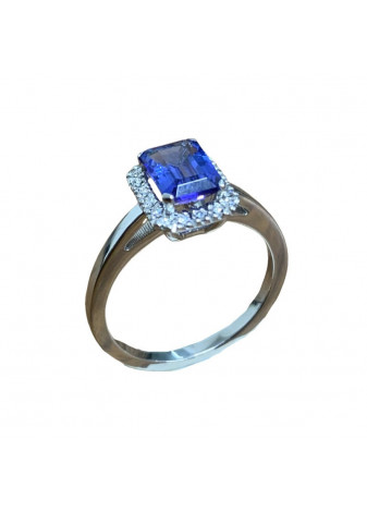 Sortija oro blanco, tanzanita y diamantes