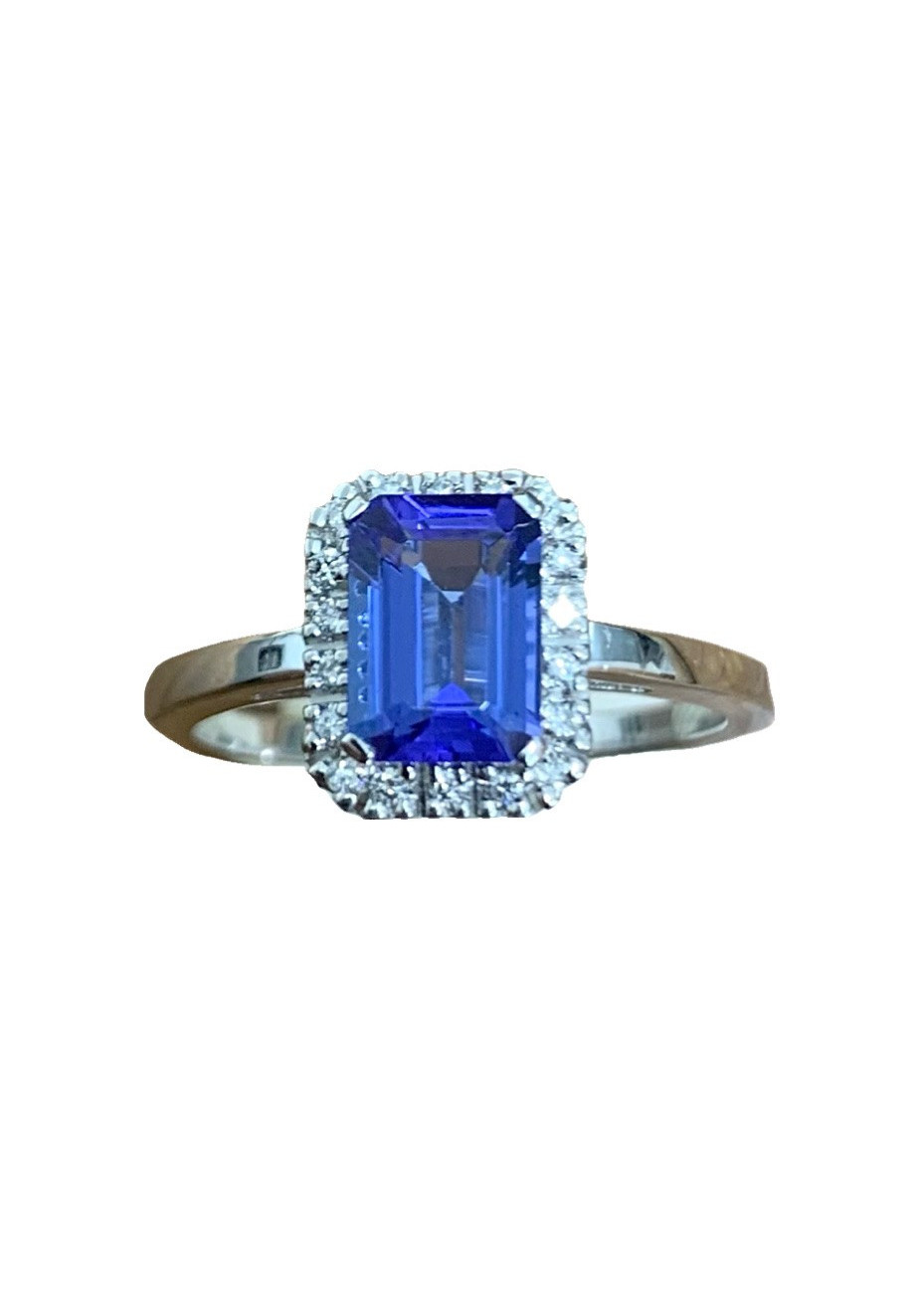 Sortija oro blanco, tanzanita y diamantes