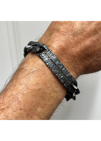 Pulsera plata oxidada con diamantes negros
