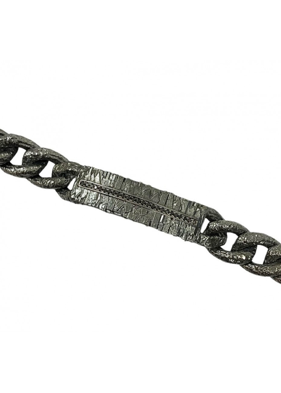Pulsera plata oxidada con diamantes negros