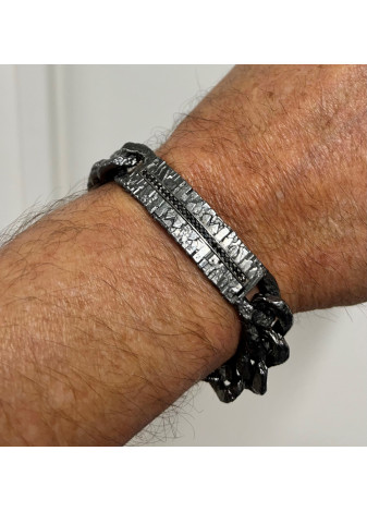 Pulsera plata oxidada con diamantes negros