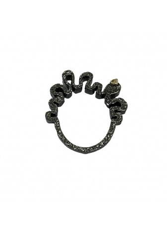 Anillo ONDAS plata oxidada, oro y diamantes negros