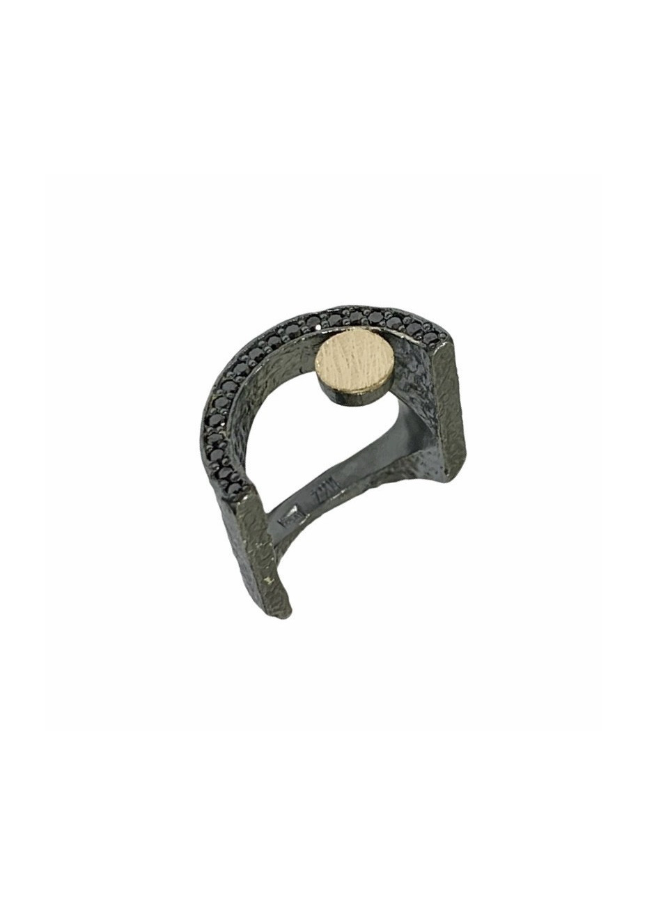 Anillo ARCO plata oxidada, oro y diamantes negros