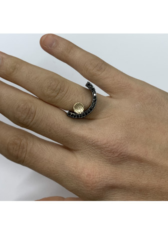 Anillo ARCO plata oxidada, oro y diamantes negros