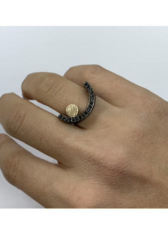 Anillo ARCO plata oxidada, oro y diamantes negros