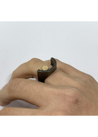 Anillo ARCO plata oxidada, oro y diamantes negros