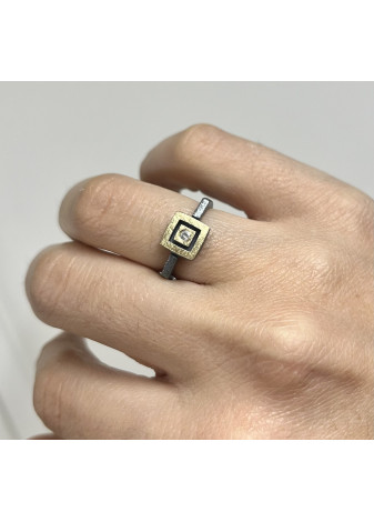 Anillo plata, oro amarillo y diamante
