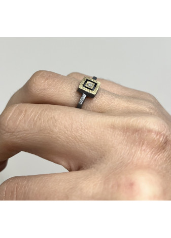 Anillo plata, oro amarillo y diamante