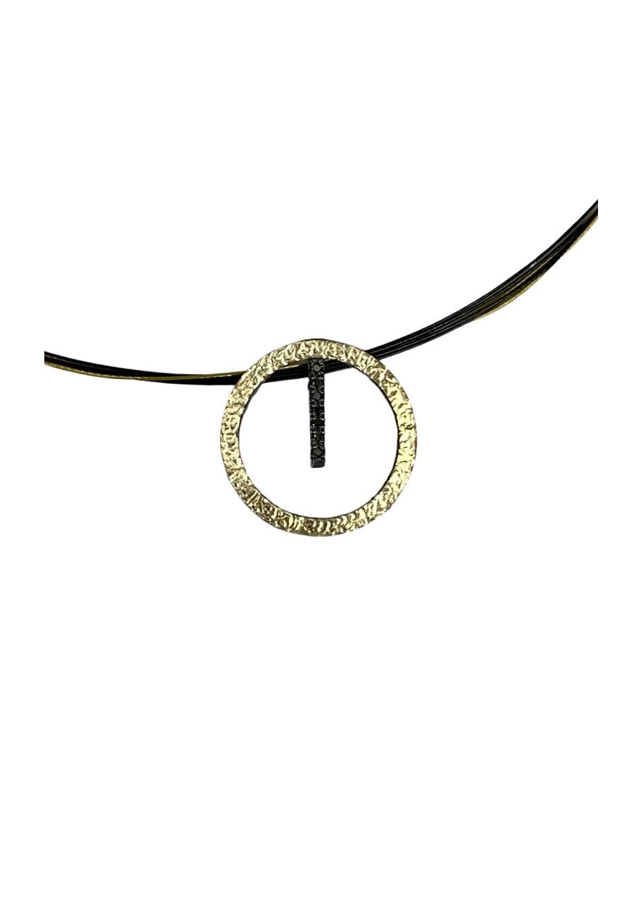 Colgante plata oxidada, oro y diamantes negros