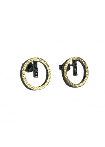 Pendientes plata oxidada, oro y diamantes negros