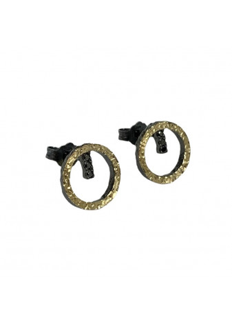 Pendientes plata oxidada, oro y diamantes negros