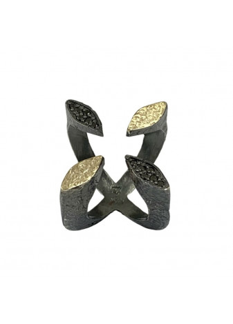 Anillo plata, oro y diamantes negros
