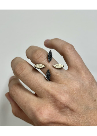 Anillo plata, oro y diamantes negros